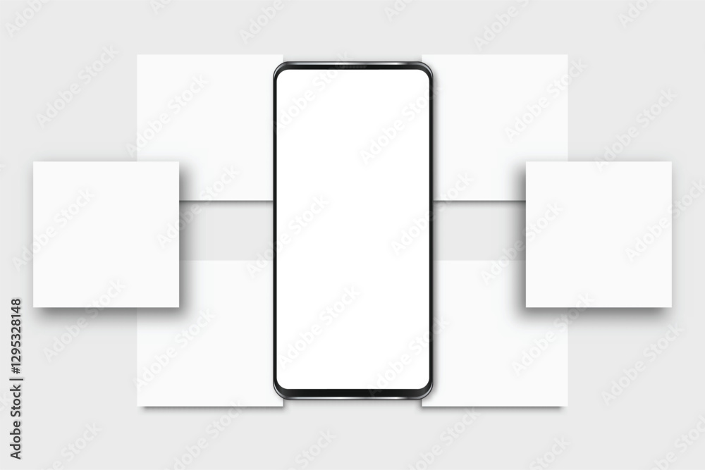 Wall mural smartphone mockup with social media post interface mockup. mobile app page template design for user 