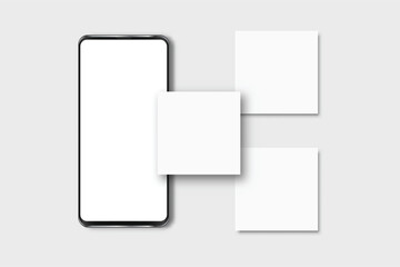 Smartphone mockup with social media post interface mockup. Mobile app page template design for user carousel post feed. Vector illustration design user interface empty template on social network
