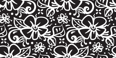 Fototapeta premium Hand drawn simple abstract flowers print. Trendy collage pattern. Fashionable template for fabric design.