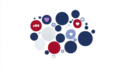Fototapeta premium Colorful circles representing health and support networks, featuring various symbols like hearts and medical icons, conveying sense of community and care