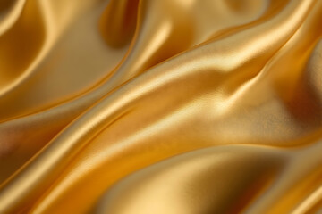 Fototapeta premium Captivating Golden Silk Fabric, A Luxurious Texture with Soft Folds and Delicate Waves, Perfect for High-End Fashion and Elegant Background Designs