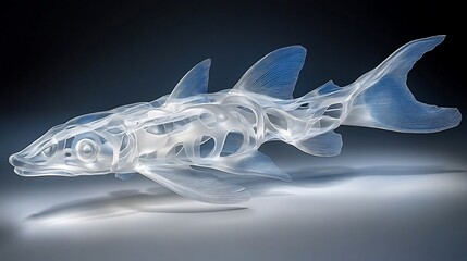 Glass Shark Sculpture, Studio Lighting, Dark Background, Art