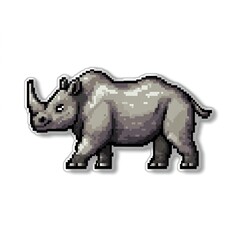 Fototapeta premium Adorable Pixel Art Rhino Sticker: A charming digital illustration of a rhinoceros in a pixelated style.