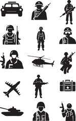 Military Icons Set, silhouette © Julfiker25