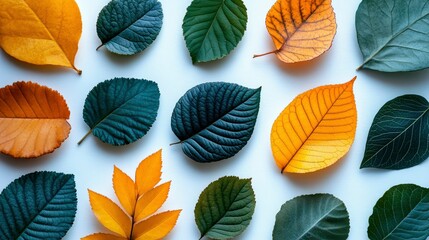 Obraz premium Autumn Leaves Collection Flat Lay of Colorful Fall Foliage on White Background