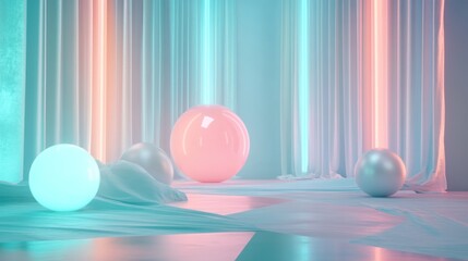 Neon Lights and Spheres: A Pastel Dream