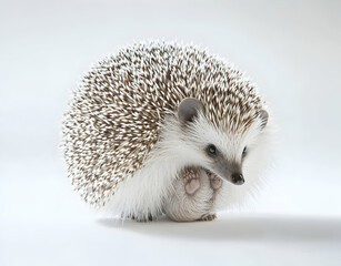 Obraz premium Close-up of Adorable African Pygmy Hedgehog on White Background with Cute Facial Expression and Spiky Quills, Perfect for Animal Lovers and Wildlife Enthusiasts