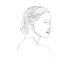 woman face continuous line art portrait. minimalist female beauty line art style .Fashion sign concept