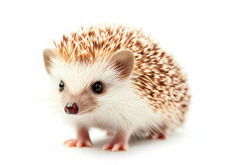 Obraz premium Close-up Portrait of a Charming Hedgehog with Soft Spines and a Curious Gaze Against a Crisp White Background, Captivating Animal Photography