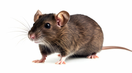 Close-up Studio Shot of a Brown Mouse on a White Background with Detailed Fur and Whiskers, Ideal for Educational and Animal-Related Projects