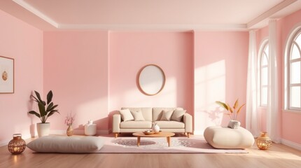 Serene Pink Living Room Design with Beige Sofa