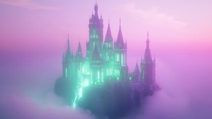 Fototapeta premium Enchanted Castle in the Clouds: A Dreamlike Vista