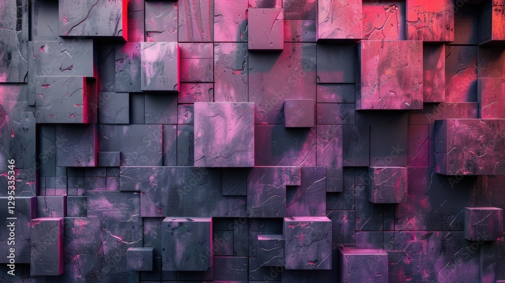 Poster abstract metallic geometric blocks in grey and gold. abstract artwork of 3d rendering art with geome