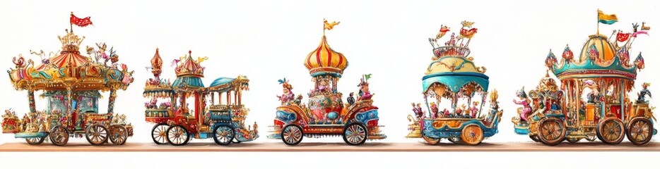 Colorful parade floats procession on parade route