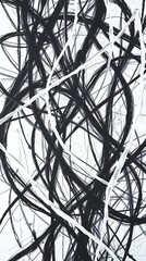 Fototapeta premium Abstract Black And White Image Showing Intertwined Lines And Shapes Creating A Sense Of Movement And Chaos, Rendered Using Charcoal And Pencil, Emphasizing Texture And Contrast, In A.