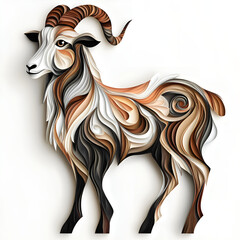 3D Paper Mountain Goat with Detailed Layers