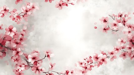 An ethereal watercolor artwork of cherry blossom trails in soft pastel pinks, cascading gracefully against a dove-gray background, with smooth brushwork and subtle shadow effects. --ar 16:9 --tile
