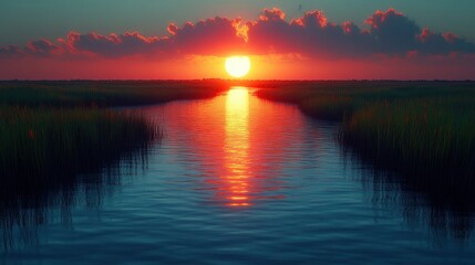 Obraz premium Serene Sunset over Coastal Marsh