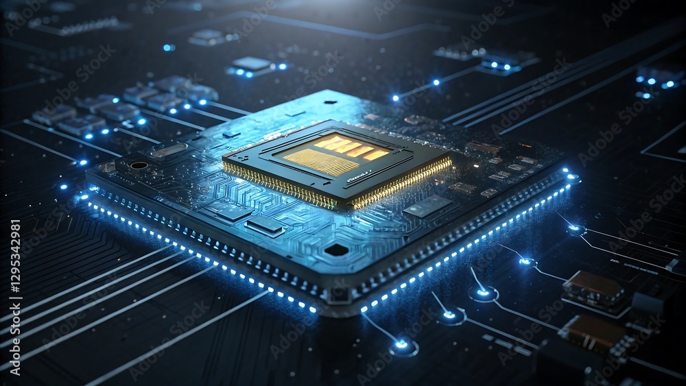 Poster close up of a computer processor on a circuit board.