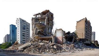 Fototapeta premium Demolished buildings in various stages of collapse urban ruins 