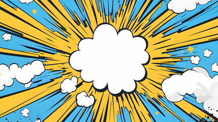 Dynamic Pop Art Cloud Explosion Background with Bursting Rays and Space for Custom Text Bubbles, Ideal for Retro Comics and Modern Graphic Design Projects