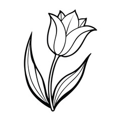 A simple, elegant line drawing of a single tulip, perfect for coloring books, printables, mandala