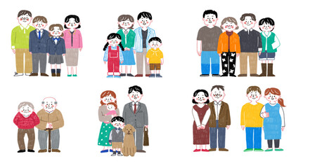 Fototapeta premium : 色鉛筆で描いたいろんな形の家族のイラスト