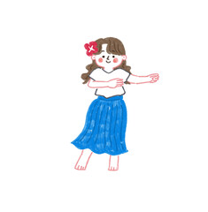  色鉛筆で描いたフラダンスをしている女性のイラスト