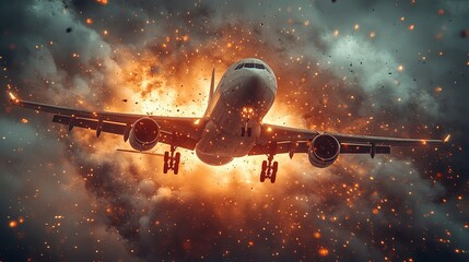 Space debris descending near airplane, symbolizing growing aviation risks.