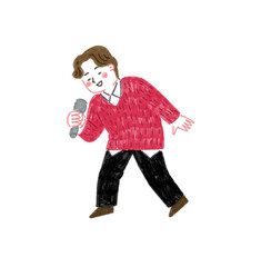 色鉛筆で描いたカラオケで歌う男性のイラスト