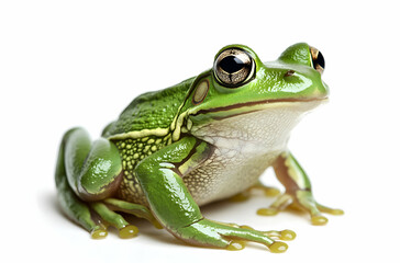 Fototapeta premium Elegant Green Tree Frog, A Detailed Studio Shot Highlighting Nature's Beauty and Unique Amphibian Characteristics Against a Clean White Background