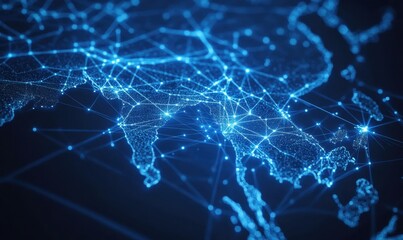 Obraz premium Asia digital network map data connections background visualization