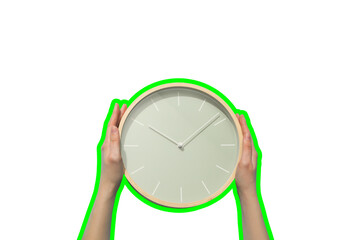 PNG, Poster Collage, watch in hands, isolated on white background.