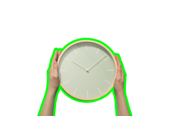 PNG, Poster Collage, watch in hands, isolated on white background.