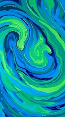 A Close-Up Abstract Image Featuring Swirling, Vibrant Blues And Greens, Reminiscent Of A Nebula, Rendered In A Painterly Style With Visible Brushstrokes, Using Oil Paints On Canvas, .