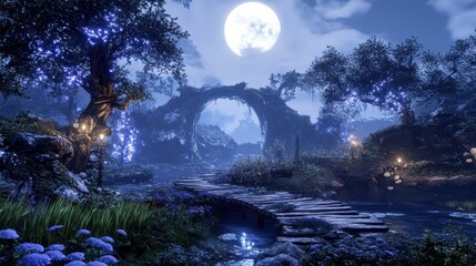 Fototapeta premium Expansive Digital Fantasy World with Glowing Effects