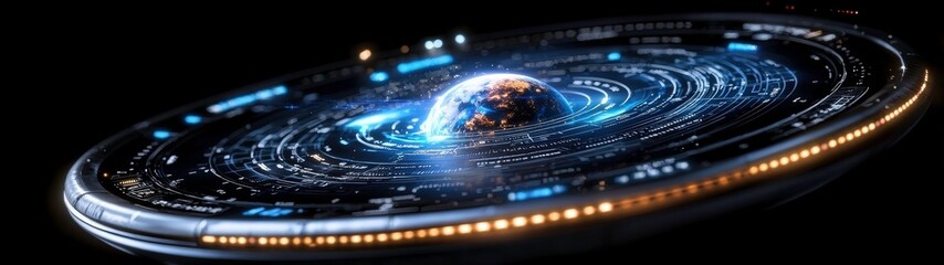 Obraz premium Awe inspiring spaceship orbiting Earth futuristic, powerful, and mysterious