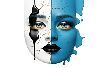 Dual-Tone Split Portrait Isolated on Transparent Background