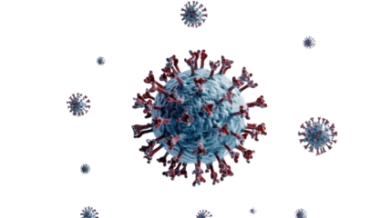 Microscopic view of coronavirus cells floating on transparent background