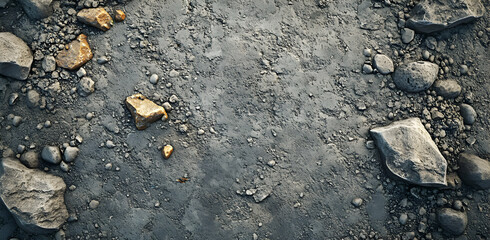 Elevated view showcases the textures of rocky terrain, revealing a composition of varied stones and earth materials in their natural, raw state, emphasizing surface details