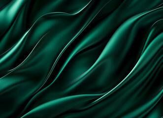 Obraz premium Emerald Elegance, A Luxurious Display of Fluid Silk Fabric with Captivating Wave-Like Folds and Rich, Dark Green Tones, Reflecting Opulence and Sophistication