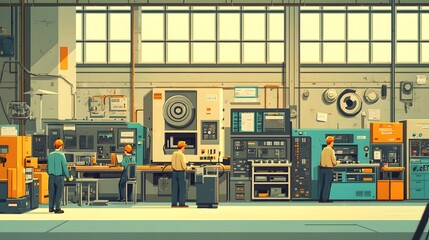 Assembly line production in busy workshops