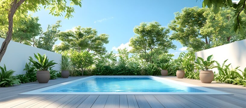 Tropical Pool Oasis Backyard Scene