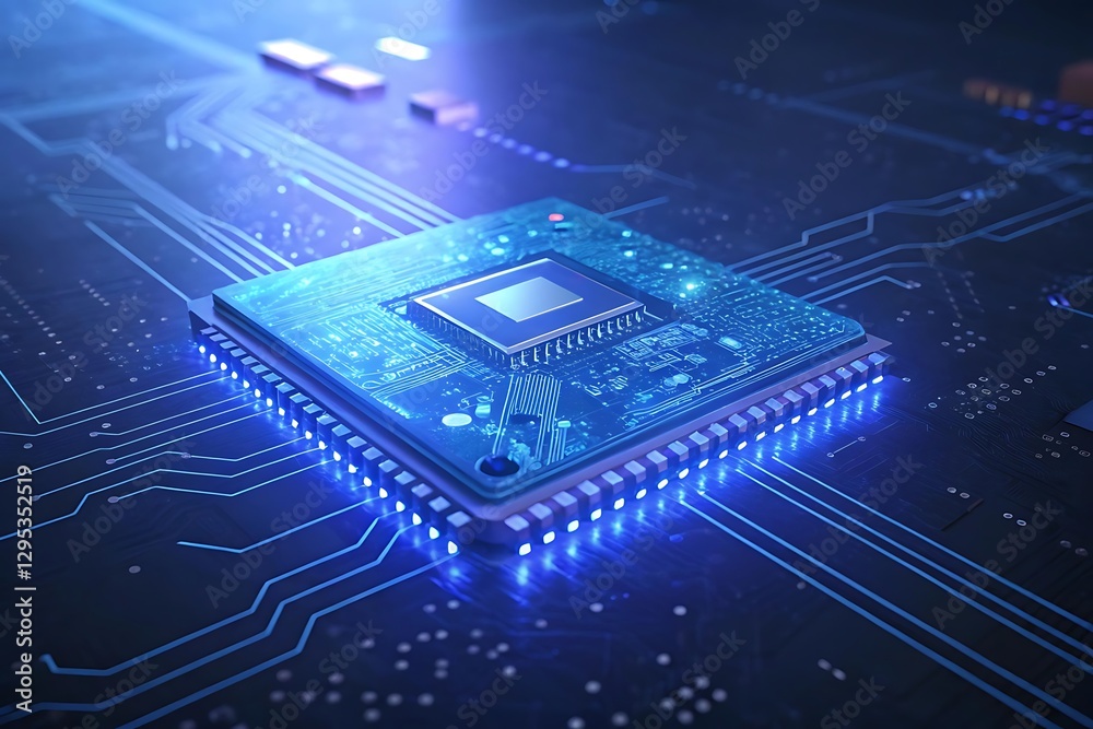 Poster close up of a computer processor on a circuit board.
