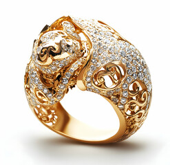 Fototapeta premium Exquisite Gold Panda Ring Embellished with Sparkling Diamonds, A Symbol of Luxury, Elegance, and Fine Craftsmanship, a Timeless Piece of Jewelry