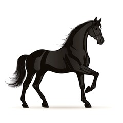 Obraz premium A solitary black horse standing on a white background