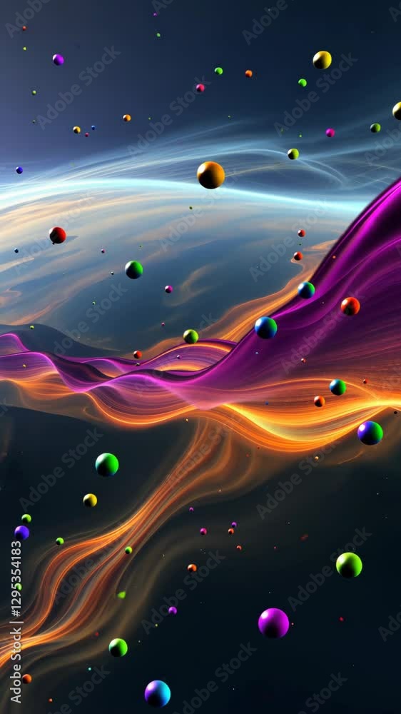 Poster A colorful swirl of bubbles in the sky. The bubbles are in various colors and sizes. The sky is dark blue