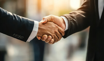 Fototapeta premium Business handshake symbolizing teamwork and collaboration in professional setting