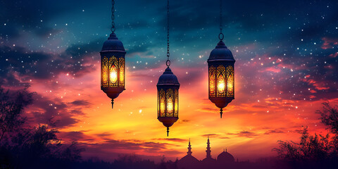 Obraz premium New Islamic Year Celebration 1446 H, traditional decorations, vibrant festivities, Islamic calligraphy, crescent moon and stars, warm lighting, cultural attire