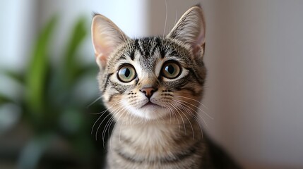 Cute tabby kitten indoor portrait